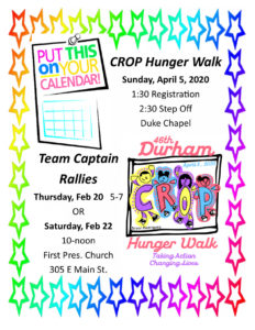 Save The Dates - Durham CROP Hunger Walk 2020